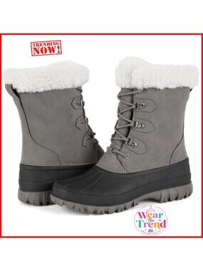 Faux Fur Faux Leather Waterproof Snow Boots Mid-Calf Winter Boots
